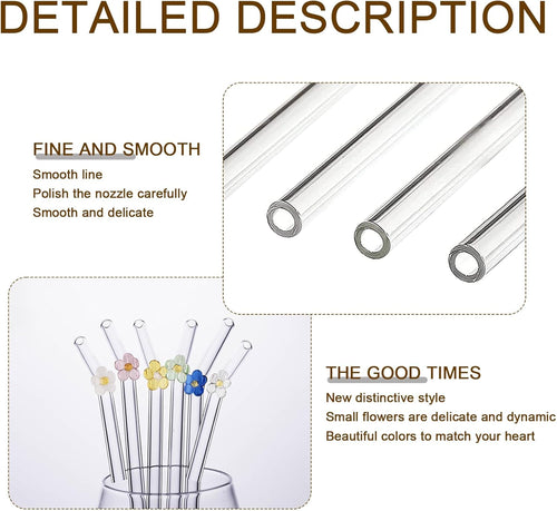 6 Pack Reusable Glass Straws Shatter Resistant, Cute Clear Glass Straw for Smoothie, Cocktail, Juice