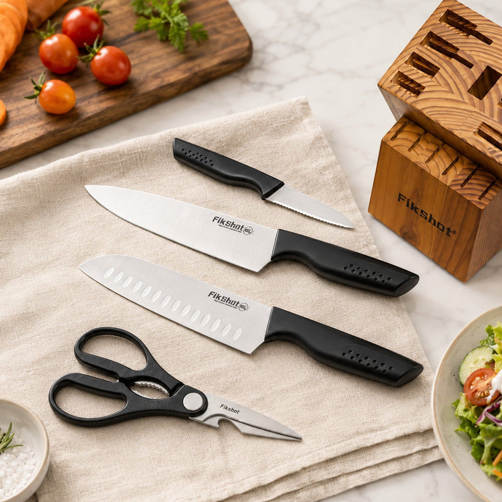 Knife Set with Block and Sharpener, High Carbon Stainless Steel Chef Knife block Set for Kitchen（15 PCS Pro Black）