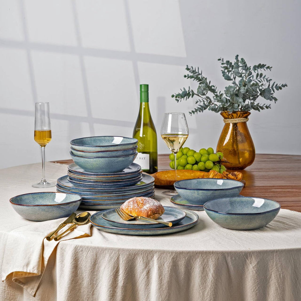 AmorArc Ceramic Dinnerware Sets,Handmade Reactive Glaze Stoneware Plates and Bowls Sets,Highly Chip and Crack Resistant | Dishwasher & Microwave Safe Dishes Set,Service for 4 Set(12pc),Reactive Glaze