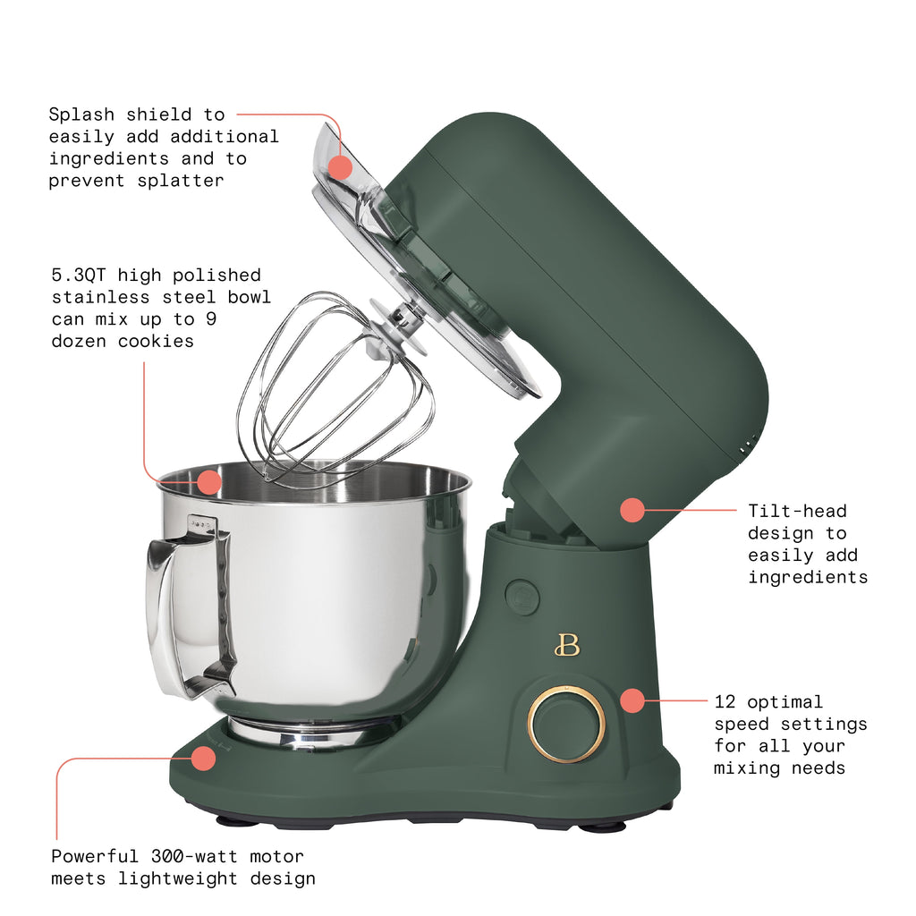 Beautiful 5.3 Qt Stand Mixer, Lightweight & Powerful with Tilt-Head, Chocolate by Drew Barrymore