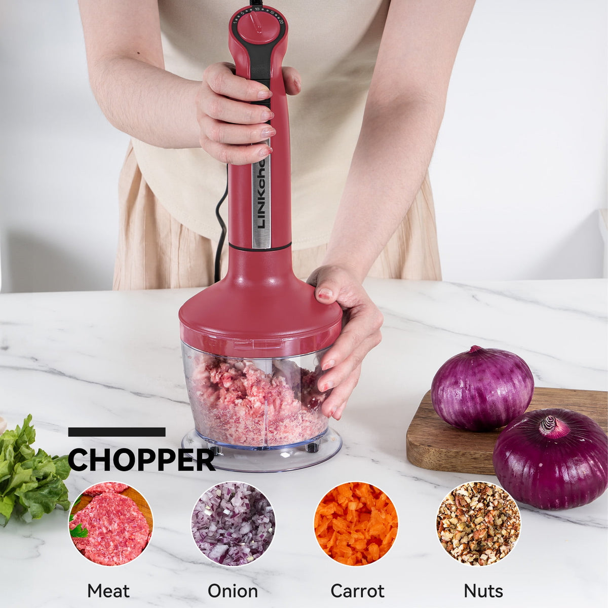 LINKChef Immersion Blender, 1000W 20-Speed 5-in-1 Hand Blender with Turbo Mode, Scratch-Resistant Stick Blender for Baby Food, Ice & Smoothie(Black)
