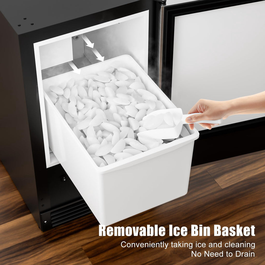 RIOXC 25 lbs/24H Crescent Ice Maker 15" Under Counter Machine with 22LBS Storage Bin No Drain Required for Home and Commercial Use, ETL