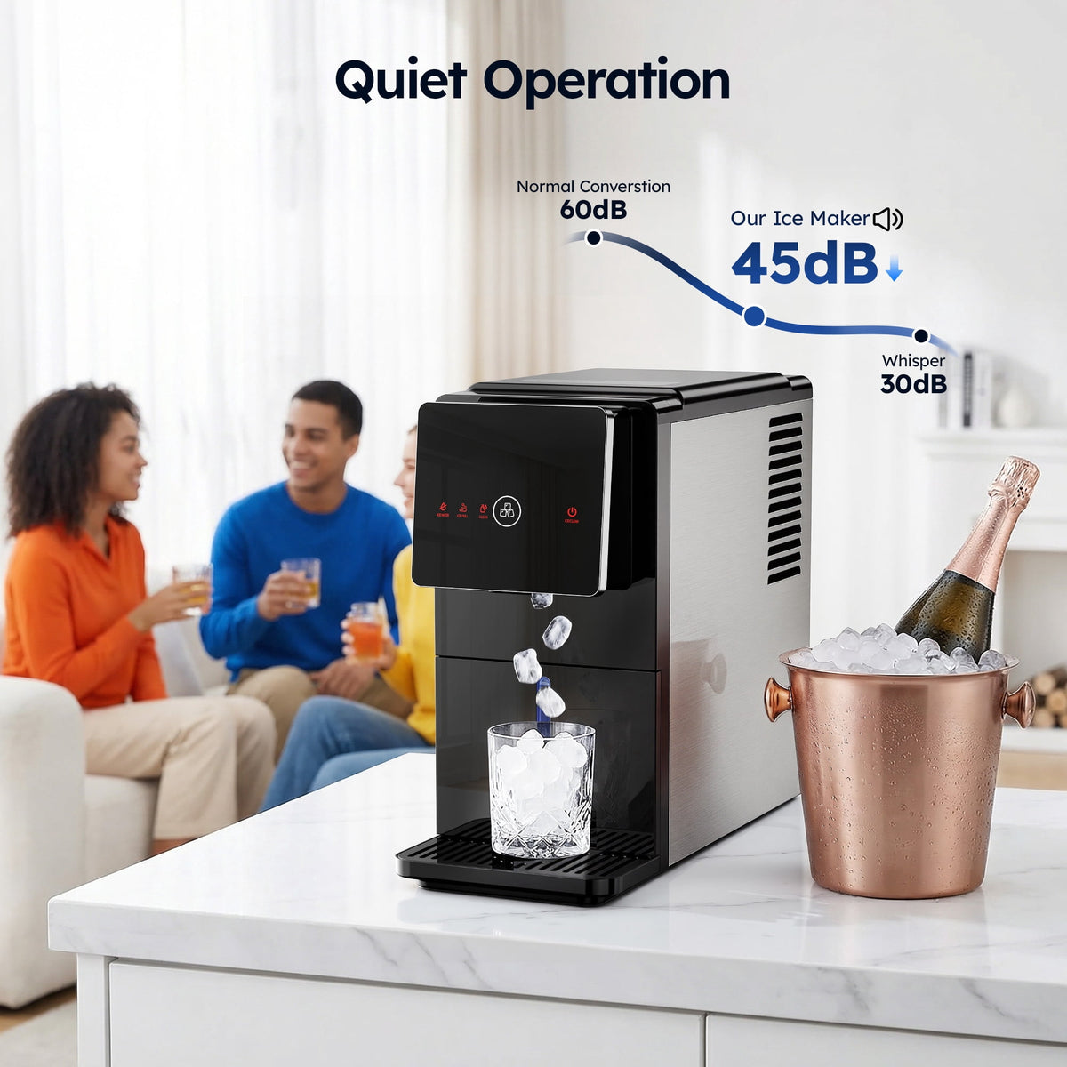 Simzlife Countertop Nugget Ice Maker, 40 Lbs/24H Chewable Sonic Pellet Ice, Self-Cleaning Ice Machine, 1.8L Tank