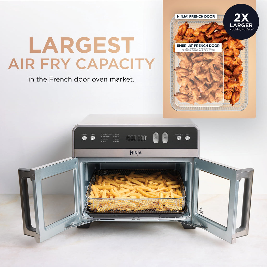 Ninja French Door 8-in-1 Countertop Oven, with Smart Surroundair Technology and Air Fry Function, Dishwasher Safe, 6 Pieces, FO100 Silver