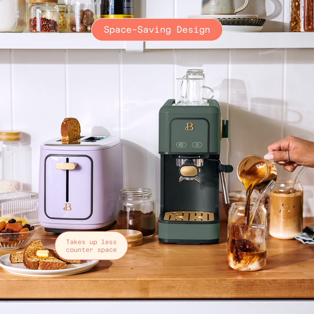 Beautiful by Drew Barrymore Slim Espresso Machine, 20-Bar Pressure, Black Sesame