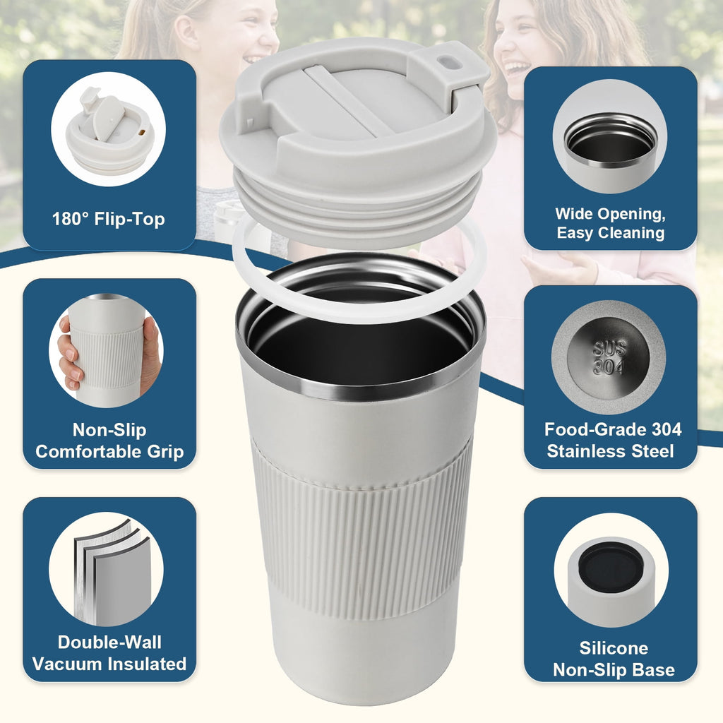 Vaparinckl Travel Coffee Mug, 17 oz Stainless Steel Vacuum Insulated Coffee Tumbler with Lid, Reusable Cup for Hot & Cold Drinks, Black