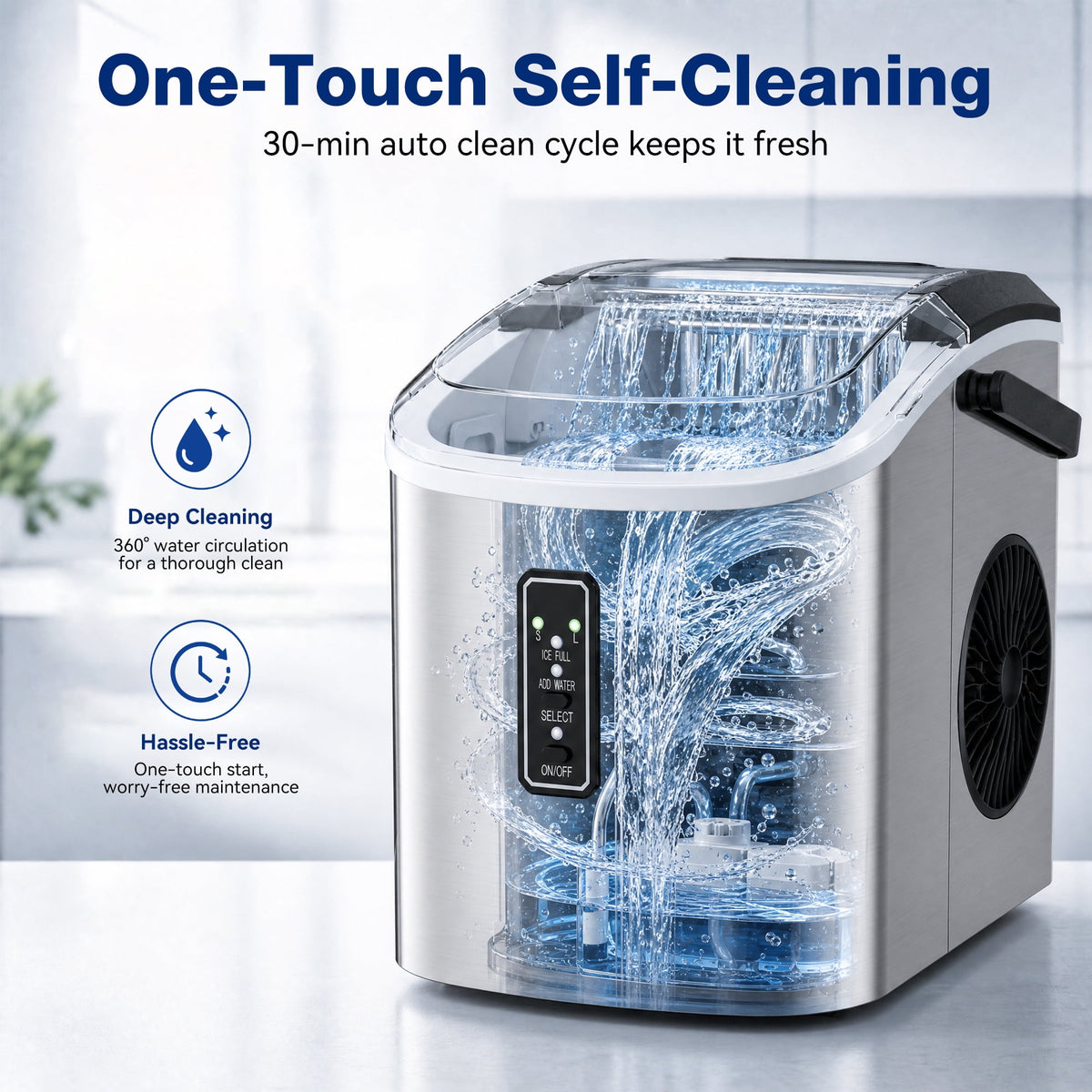 Snowyermine Countertop Ice Maker with Handle, 26 lbs/24H Portable Ice Machine, 2 Bullet Ice Sizes, 9 Cubes in 6 Minutes, Self-Cleaning for Home, Bar, RV and Camping