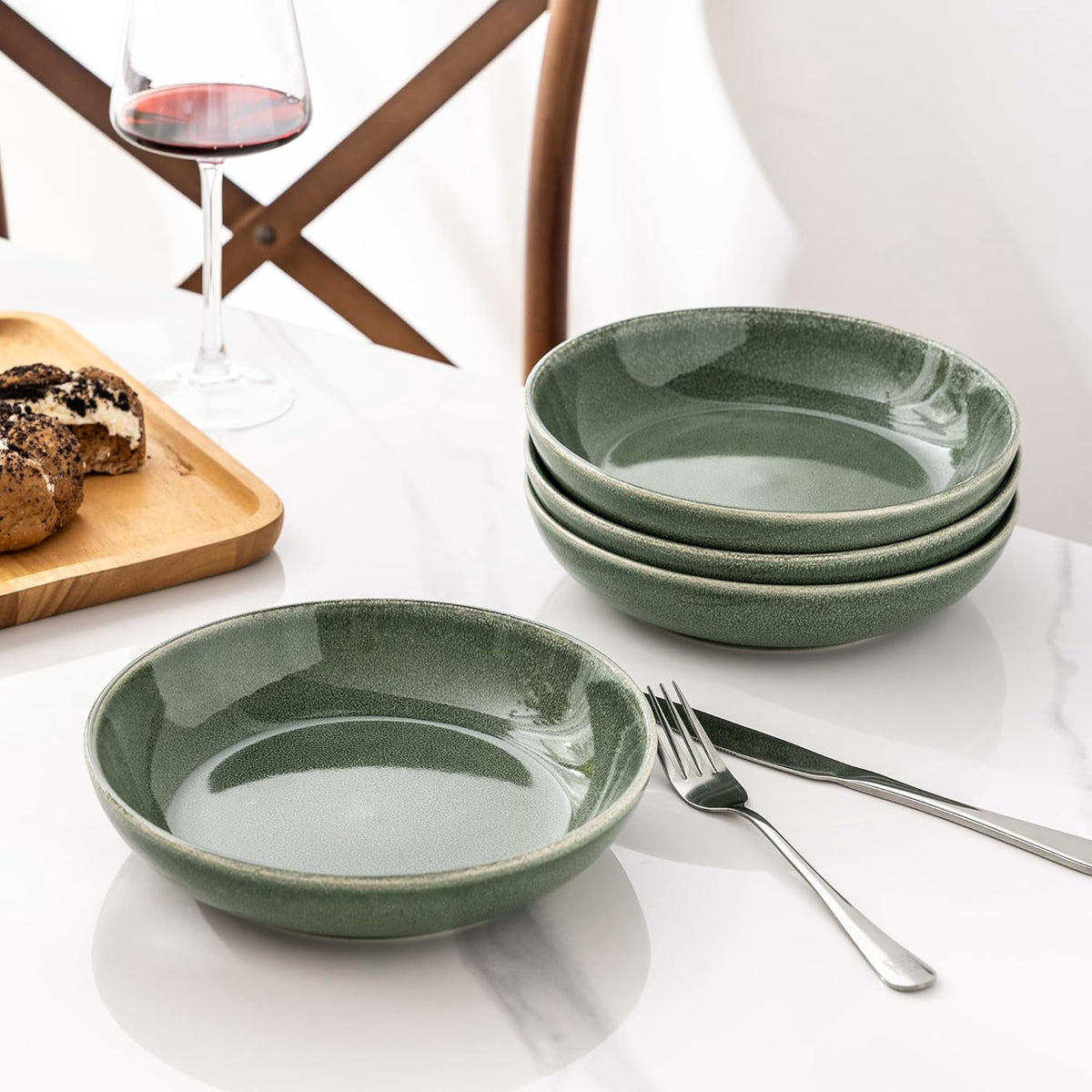 AmorArc 8.5'' Large Ceramic Pasta Bowls Set, 36oz Stoneware Bowls Set of 6 for Kitchen, Reavtive Glaze Bowls-Microwave,Dishwasher Safe for Pasta,Salad,Oatmeal-Ceylon Blue