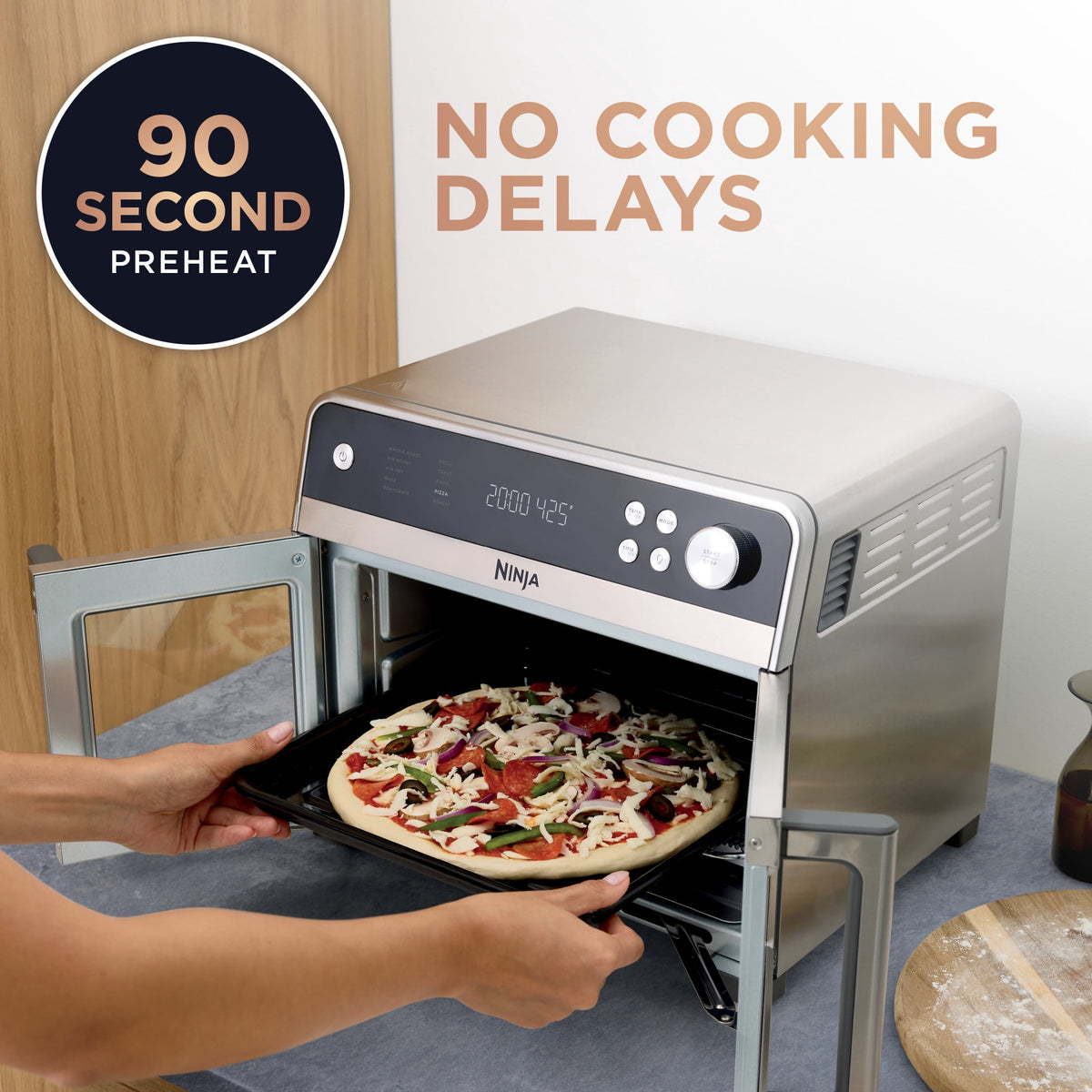 Ninja French Door 8-in-1 Countertop Oven, with Smart Surroundair Technology and Air Fry Function, Dishwasher Safe, 6 Pieces, FO100 Silver