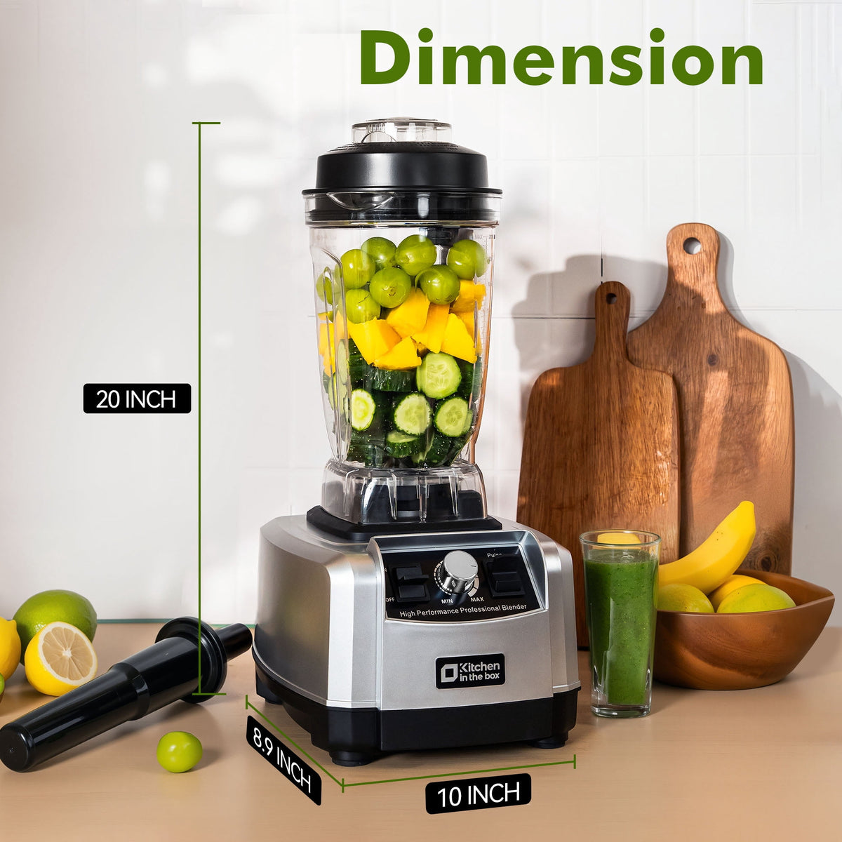 Kitchen in the box 68 oz Countertop Blender, 1450W (2 HP) Smoothie & Ice-Crushing Blender with Stainless Steel Blades, BPA-Free Tritan Jar — Black