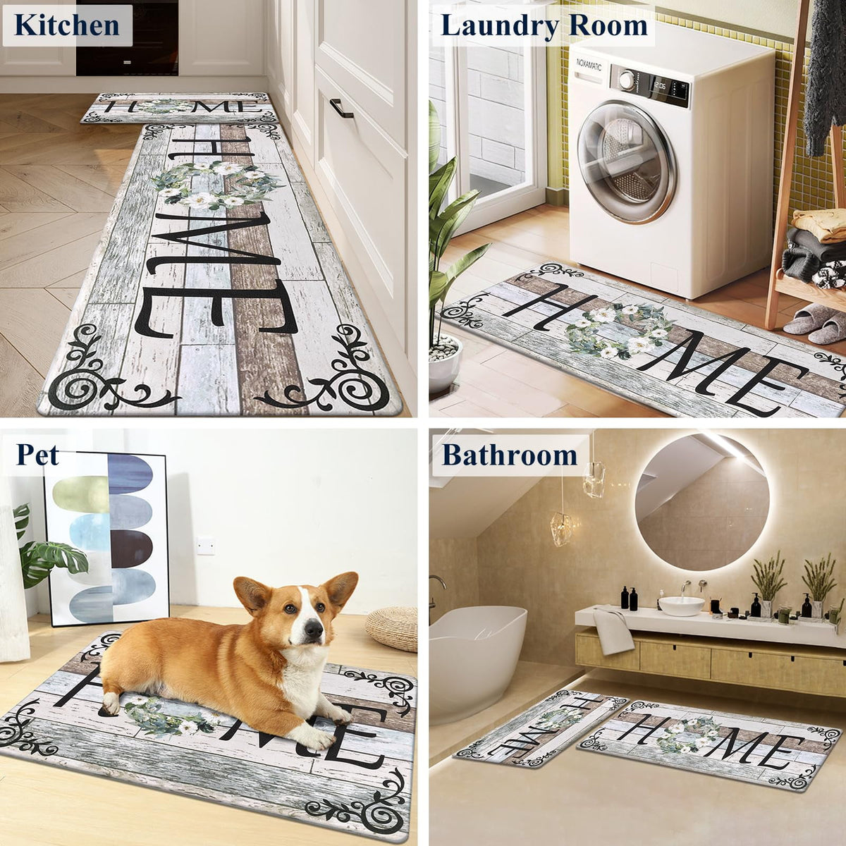Findosom 2pcs Anti Fatigue Kitchen Rug Set,18"x30"+18"x47" Waterproof Non Slip Kitchen Runner Rug,0.4" Thick Cushioned Kitchen Floor Mats,Ergonomic Standing Mats Back Pain Relief Laundry Foam Rug