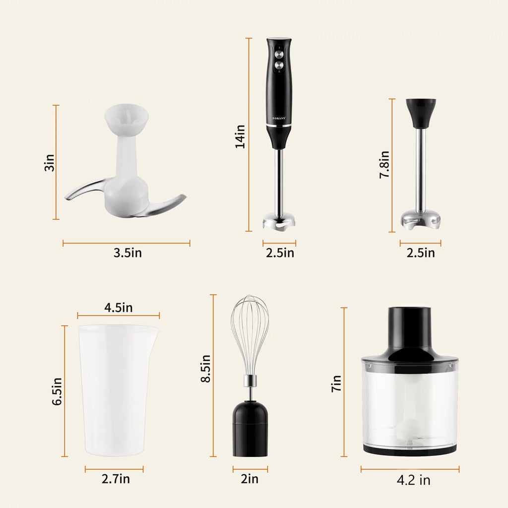 BN-LINK Immersion Blender, Hand Blender Electric, 4-in-1 Immersion Blender Handheld, 2-Speed, 500W Hand Blenders Immersion, Hand Mixer for Smoothies, Baby Food & Soup, Black