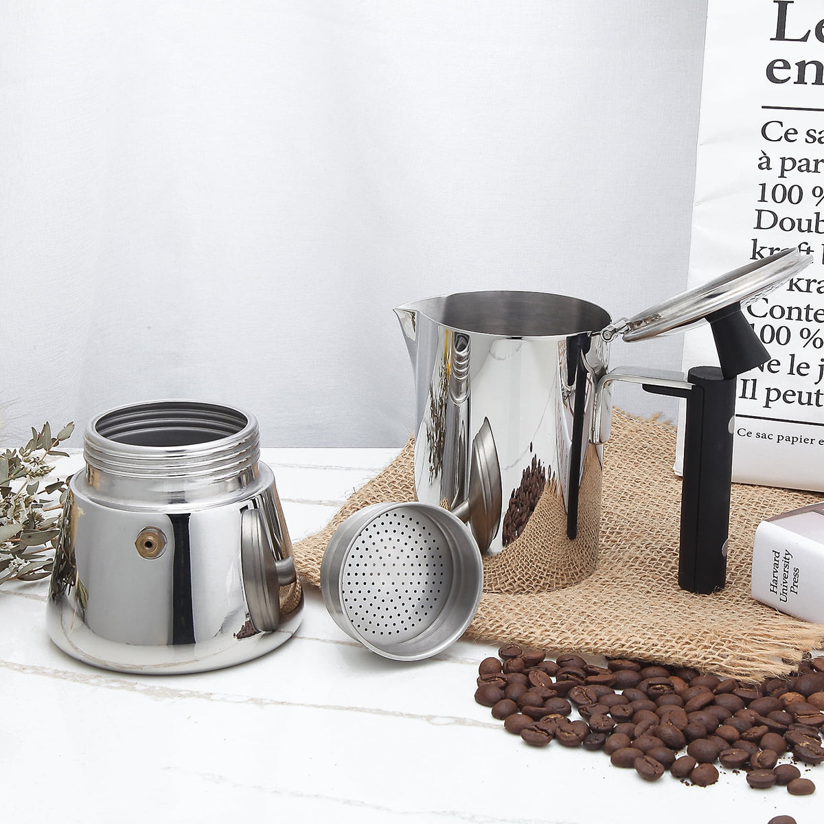 Easyworkz Pedro 6 Cup Stovetop Espresso Maker Stainless Steel Italian Coffee Maker Greca Moka Pot, 10 oz