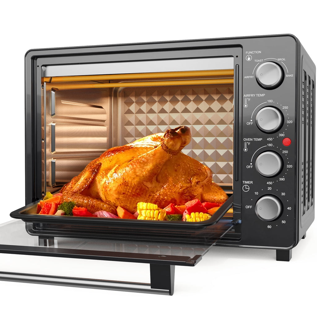 34 QT Super-Large Air Fryer, Electric Toaster Oven Countertop, Pizza, Warm, Broil, Toast, Bake, Air Fry, 1500W, 5 Functions, 85% Oil-Less