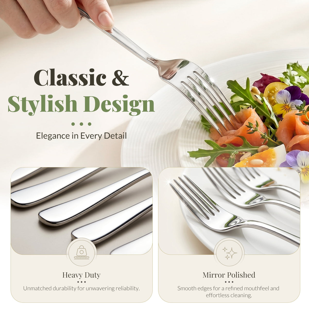 Astercook Dinner Fork Set, 24-Piece Premium Food-Grade Stainless Steel Forks Silverware, Mirror Polished & Dishwasher Safe, Heavy Duty Flatware Ideal for Kitchen, Restaurant & Party Use