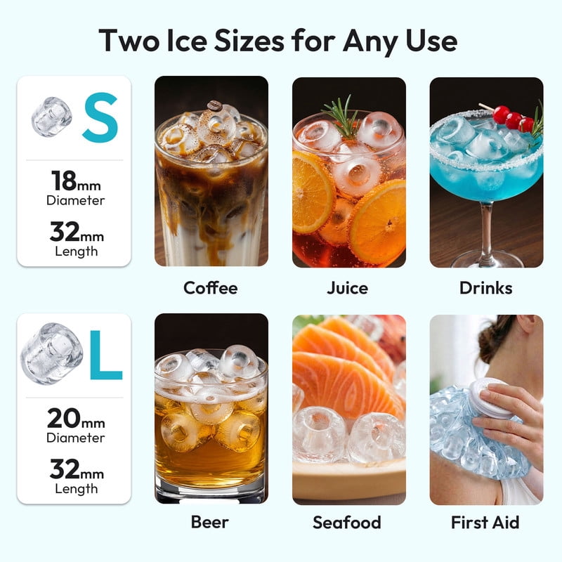 EUHOMY Portable Countertop Ice Maker, 26.5 lbs/24H, 2 Ice Sizes, Self-Cleaning, Grey