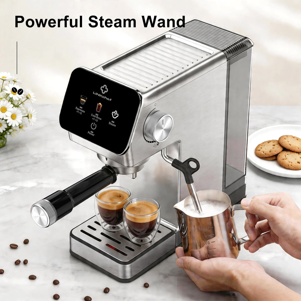 LINKChef 20 Bar Espresso Machine with Cold Brew , Professional Coffee Maker for Latte & Cappuccino, Stainless Steel