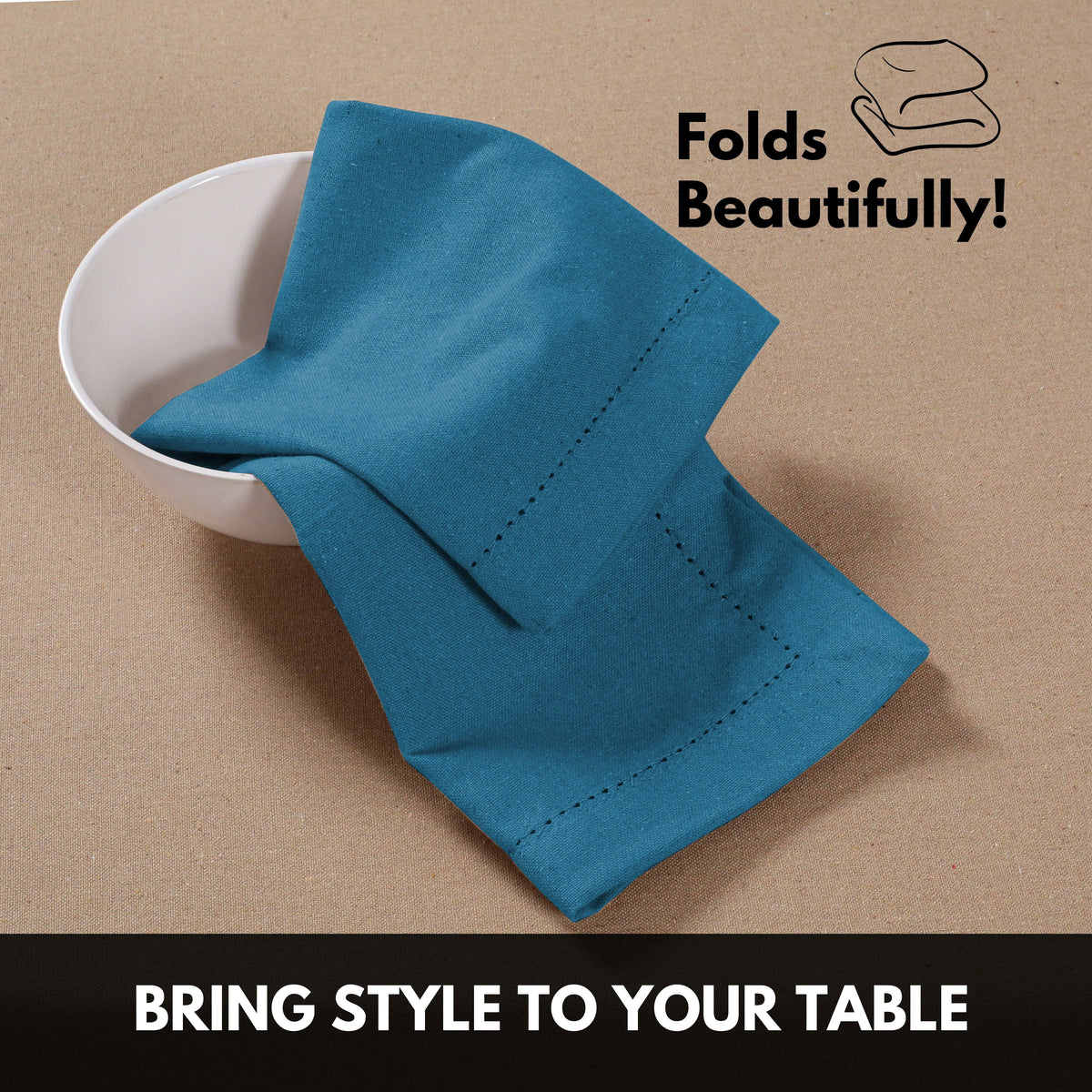 Softopia Cotton Hemstitch Table Fabric Cloth Napkins 18"x18", Set of 12, Lemon Yellow
