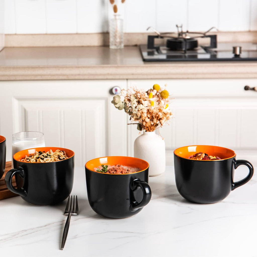 AmorArc 24 oz Soup Mugs with Handles, Jumbo Ceramic Bowls Mugs Set with handles for Coffee Cereal Cappuccino Snacks, Microwave&Dishwasher safe Soup Cups for Meal-Multicolor