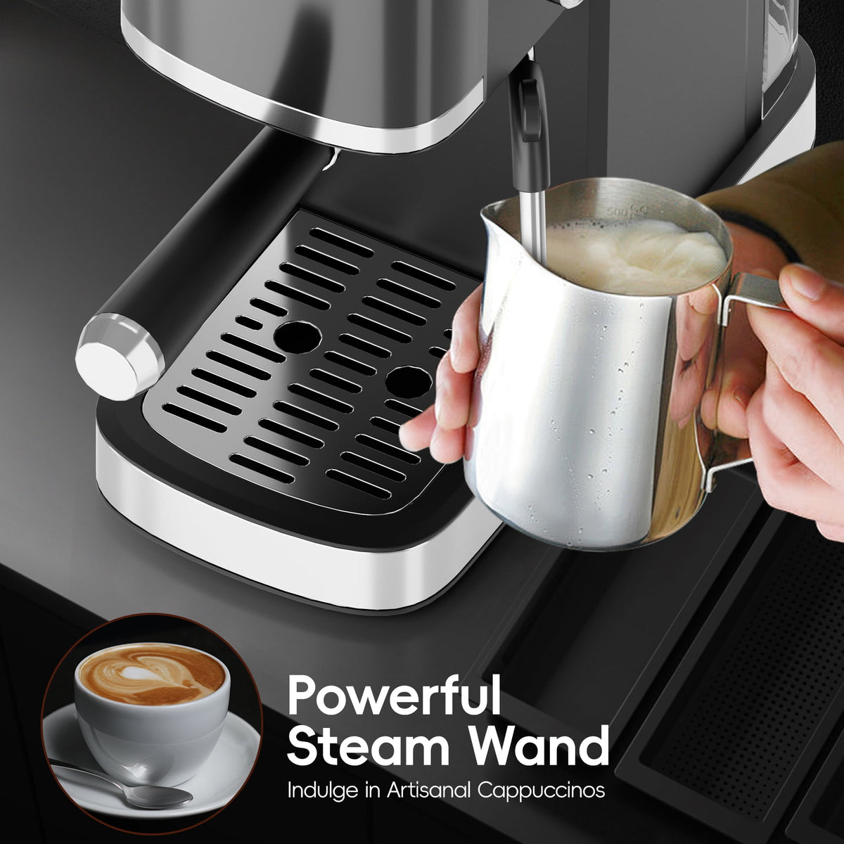 WHALL 20 Bar Touchscreen Espresso Machine & Coffee Maker – With Milk Frother Steam Wand, Stainless Steel Build & Removable Water Tank (New)