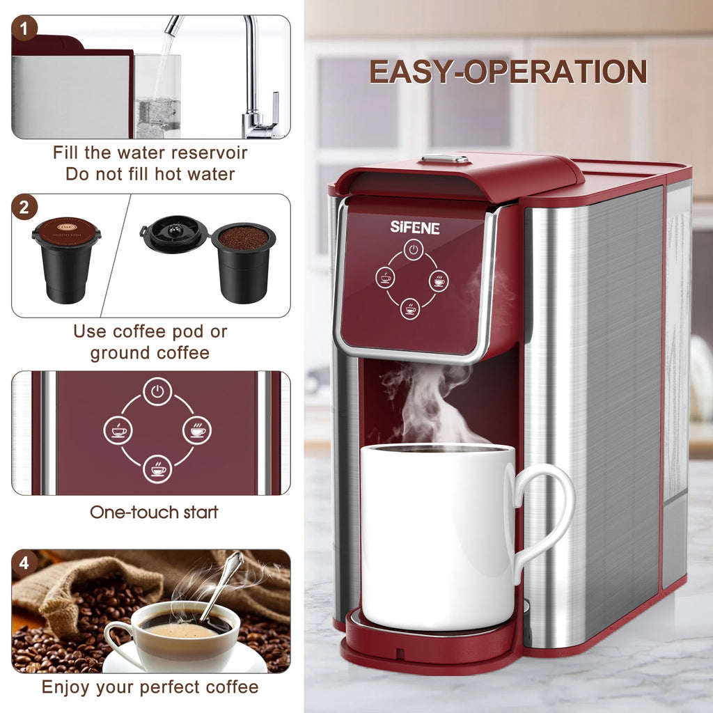 SIFENE 3-in-1 Single Serve Coffee Maker, Compatible with K Cup Capsules & Grounds, Tea Maker, 6-10 Oz Brew Sizes, 50 Oz Removable Reservoir, Fast Brew, Compact Design, 120V 1150W, Black