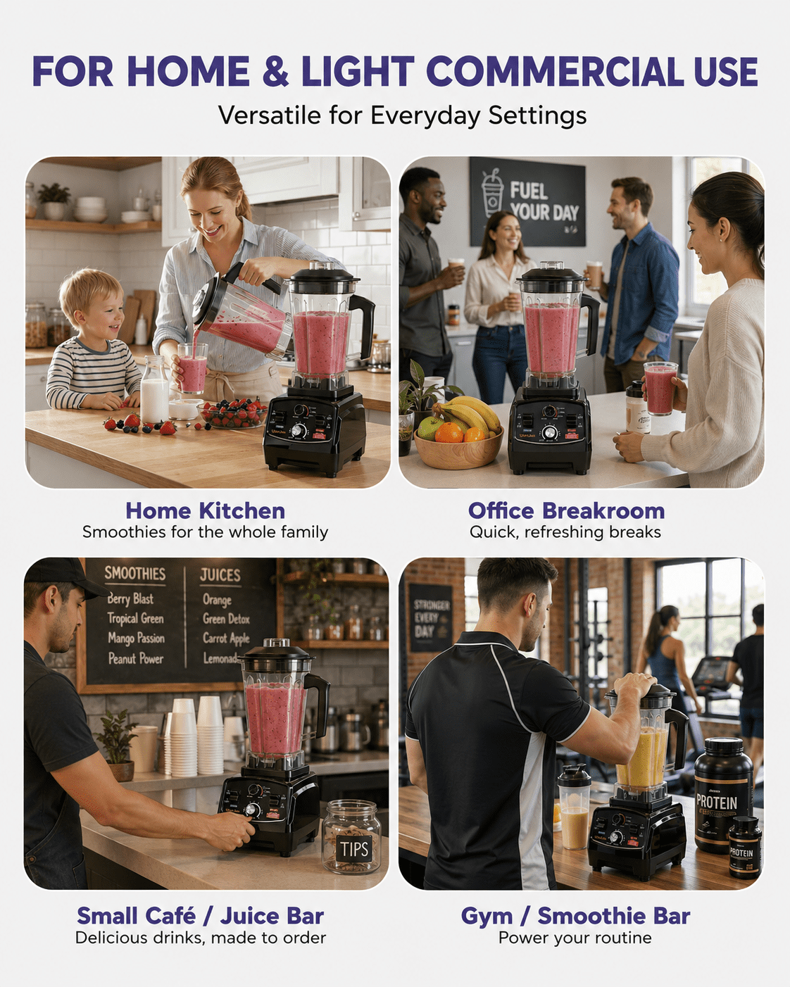 WantJoin Blender-Commercial Blender with Soundproof Shield, Enclosure 2200W ,Quiet Professional-Grade Power,Self-Cleaning,Gray