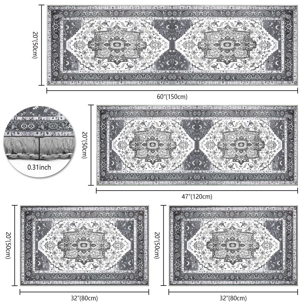 TECHVIDA Kitchen Rug Set 3 Piece,Non Slip Machine Washable Kitchen Mats, Farmhouse Hallway Doormat for Home Floor and Living Room,Gray