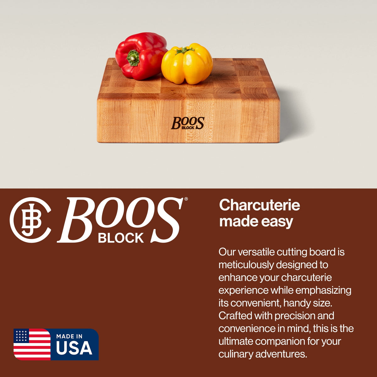 John Boos CCB Reversible Wood Chopping Board, 12" x 12" x 3", Maple