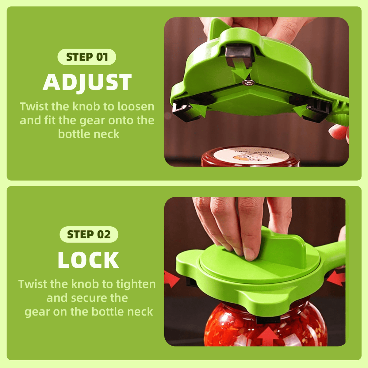MOJINO Adjustable Jar Opener for Seniors, 4-in-1 Jar and Bottle Opener for Weak Hands, Arthritis, Fits 1-3.5 Inch Lids, Easy Grip Kitchen Gadget