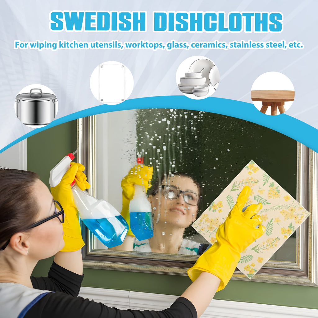 10 Pcs Swedish Dishcloths Reusable Kitchen Dish Towels Absorbent Dishcloths Washable Cellulose Sponge Cloths Quick Drying Cleaning Cloths Soft Kitchen Dish Cloth, 7.7 x 6.7in