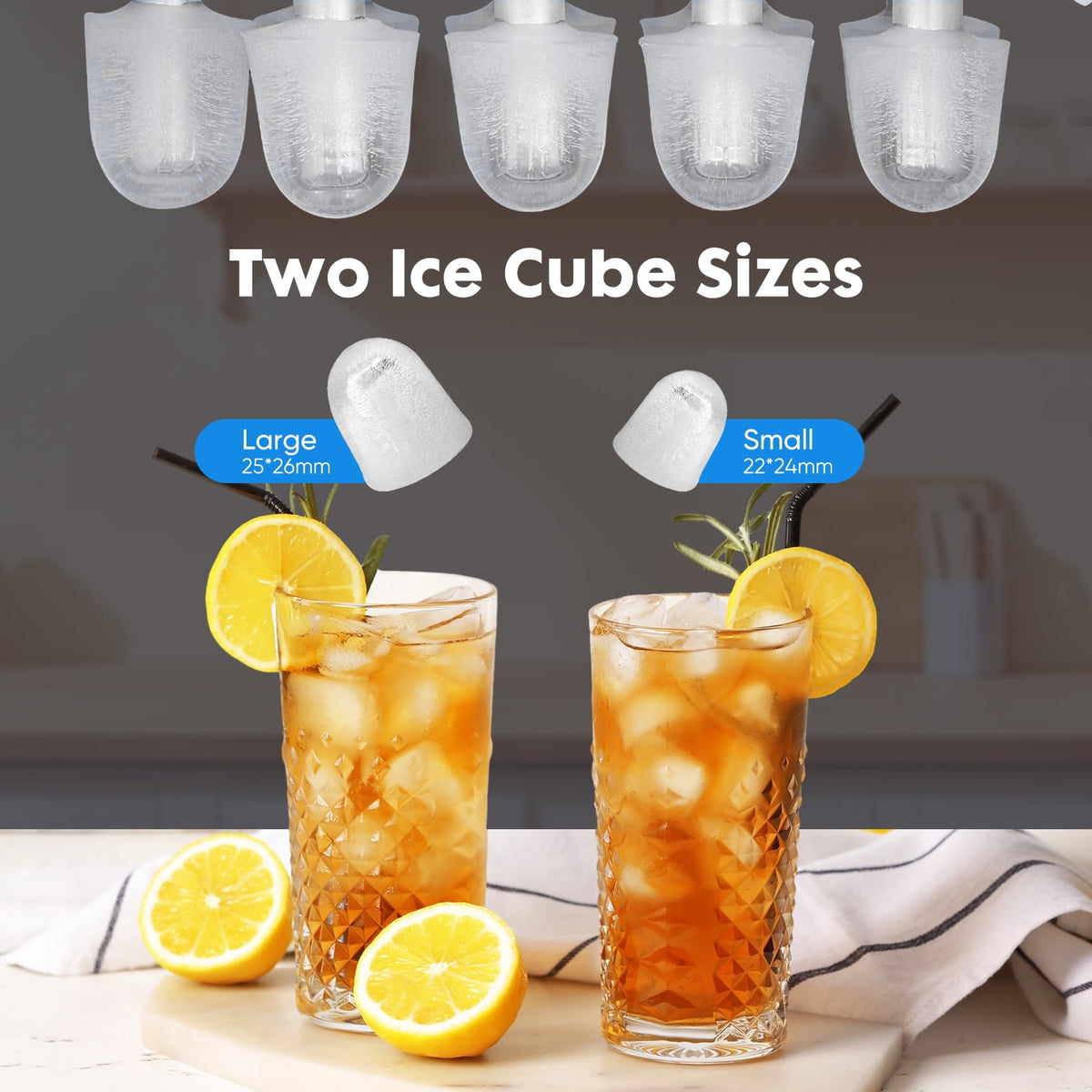 EDX Countertop Ice Maker, Self-Cleaning Portable Ice Maker Machine with Handle and Ice Scoop, Bullet Ice Cubes, 9Pcs/6Min 26.5Lbs/24H for Home/Kitchen/Bar/Party, Green