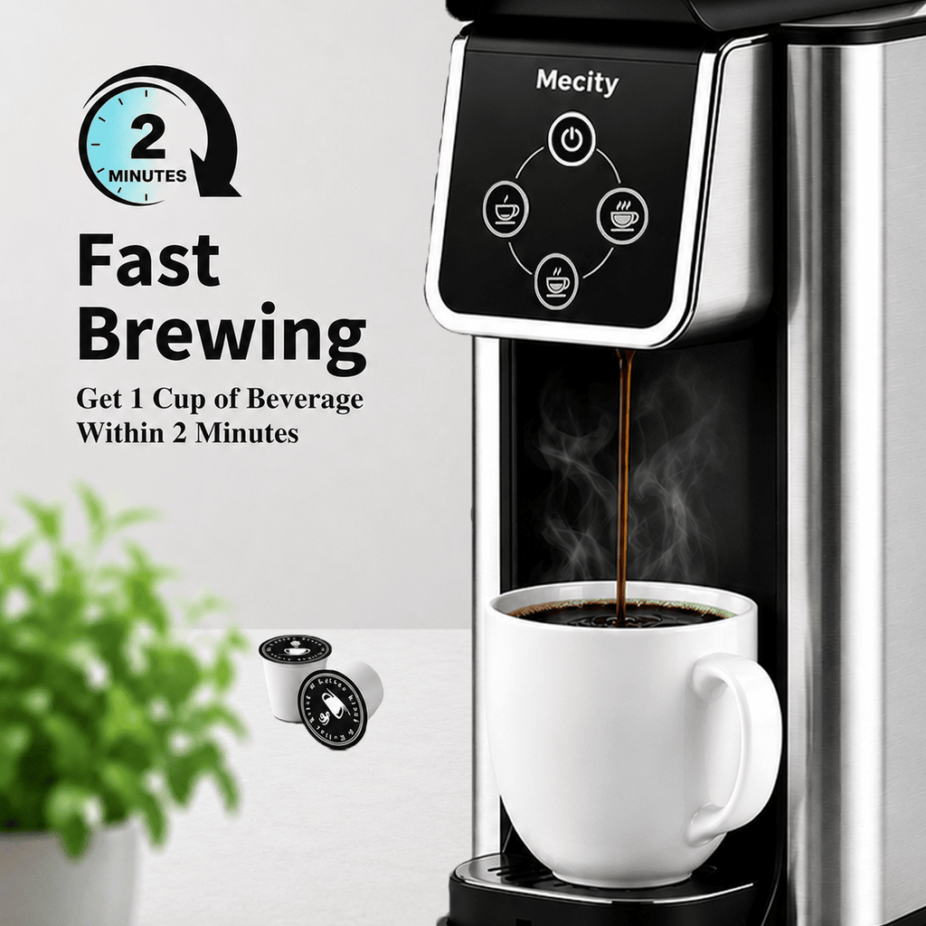 Mecity Coffee Maker 3 in 1 Single Serve Coffee Machine, Compatible with K cup Capsules, Instant Coffee Pot, Tea maker, 6,8,10 Oz Cup, Removable 50 Oz Water Reservoir, 120V 1150W, Black