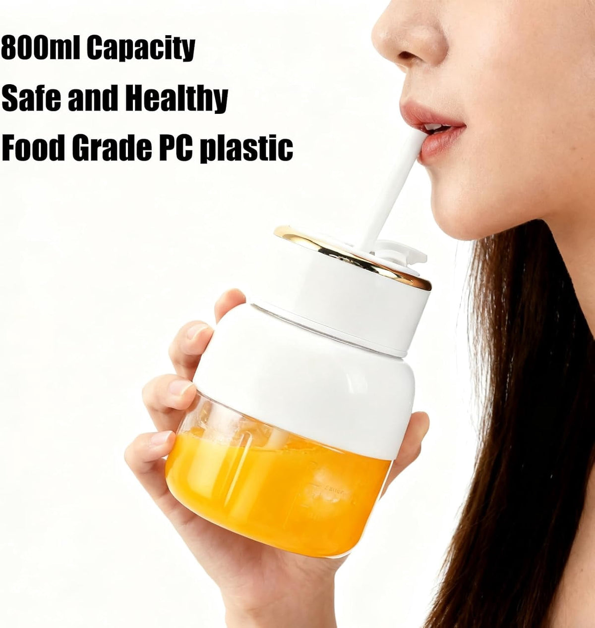 Portable Blender – USB Rechargeable 800ml Juice Blender with 6 Blades, Mini Juicer Cup for Shakes and Smoothies, for Sports, Travel, Gym, Office (White)