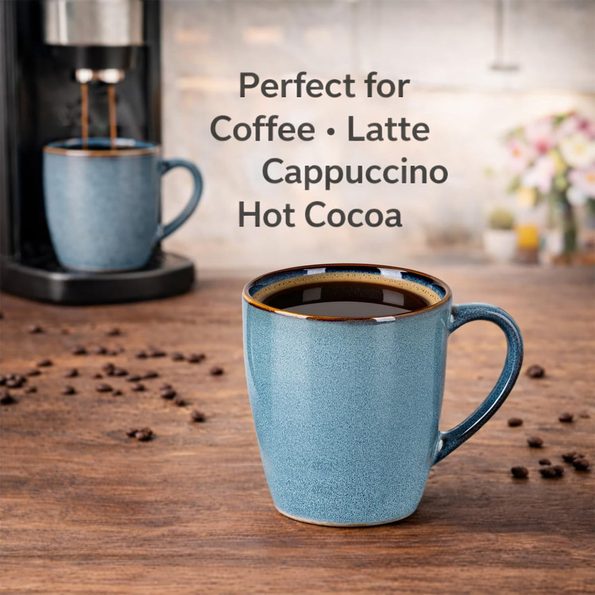 AmorArc Ceramic Coffee Mugs Set of 4, 12oz Stoneware Coffee Mugs Set For Dad Mom Women MEN, Light Weight Coffee Cups for Latte/Tea/Beer/Hot Cocoa, Dishwasher & Microwave Safe,Green Wheat