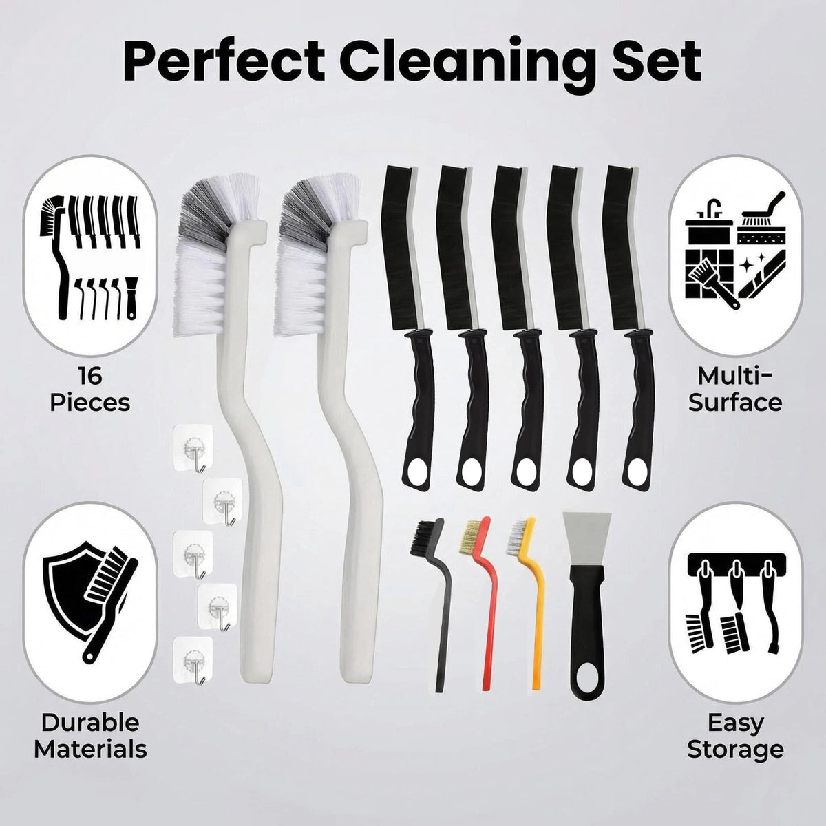 16 Pcs Crevice Cleaning Brush Set, Hard Bristle Scrub Brush for Deep Cleaning, Ideal for Kitchen, Bathroom, Tiles, Bottles, and Blenders