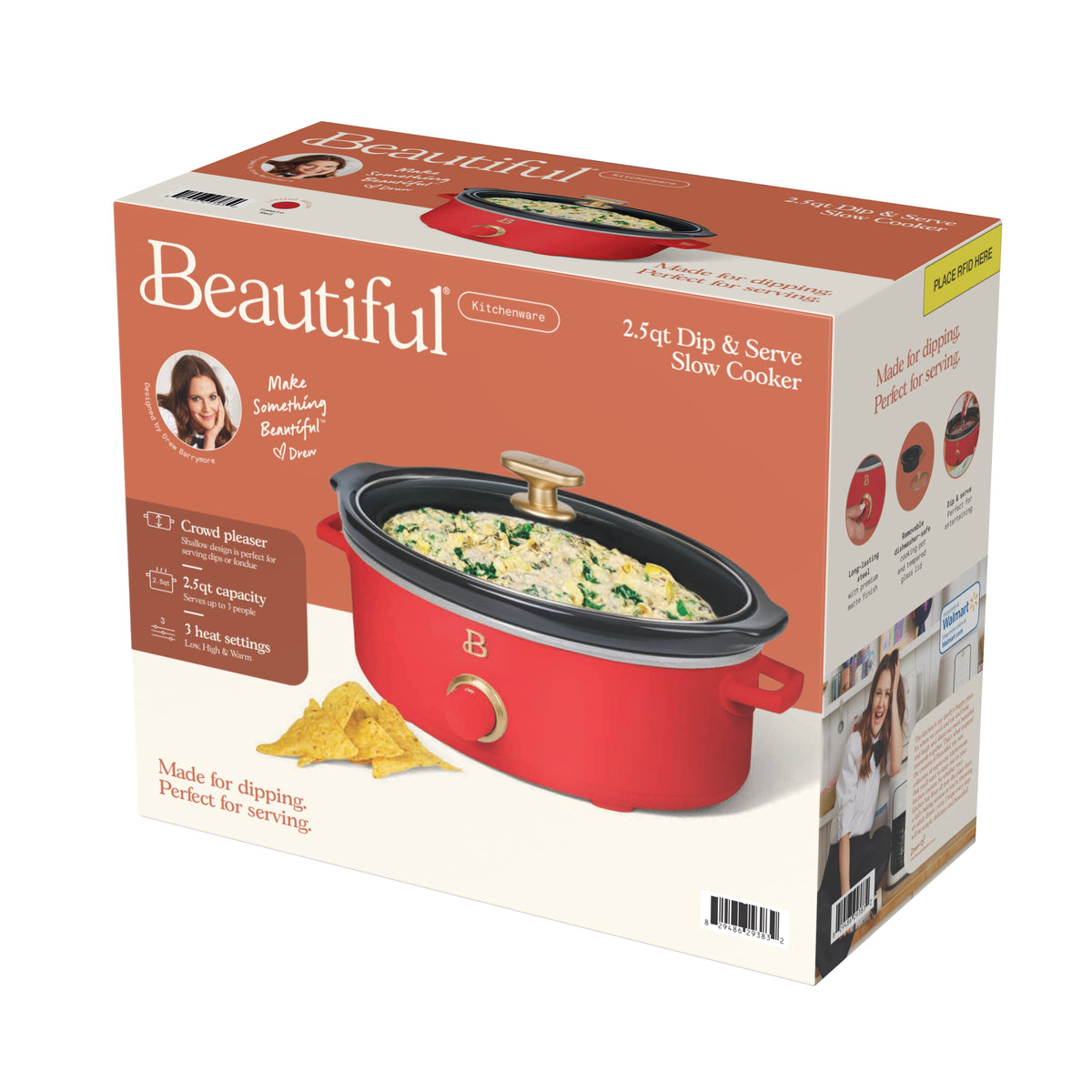 Beautiful 2.5 Qt Dip and Serve Manual Slow Cooker, Chocolate by Drew Barrymore