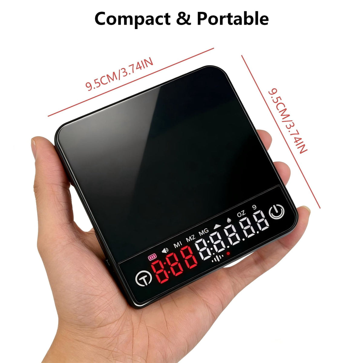 Coffee Scale with Timer, 2kg/0.1g High Precision Espresso Scale, Compact USB-C Rechargeable Digital Coffee Weight Scale for Pour Over, Espresso, Drip Coffee, Black