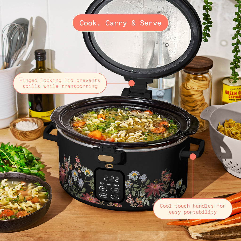 Beautiful 4 Qt Digital Slow Cooker with Hinged Locking Lid, Thyme Green by Drew Barrymore