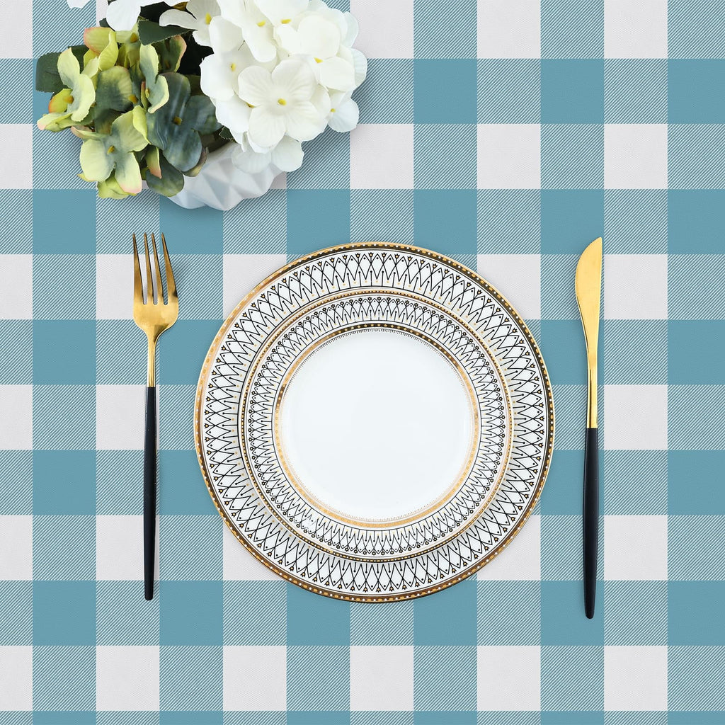 decorUhome Rectangle Tablecloth, Waterproof Vinyl Flannel Backed Table Cloth, Buffalo Wipeable Plastic Table Cover for Kitchen and Outdoor, Black and White, 60" x 84"