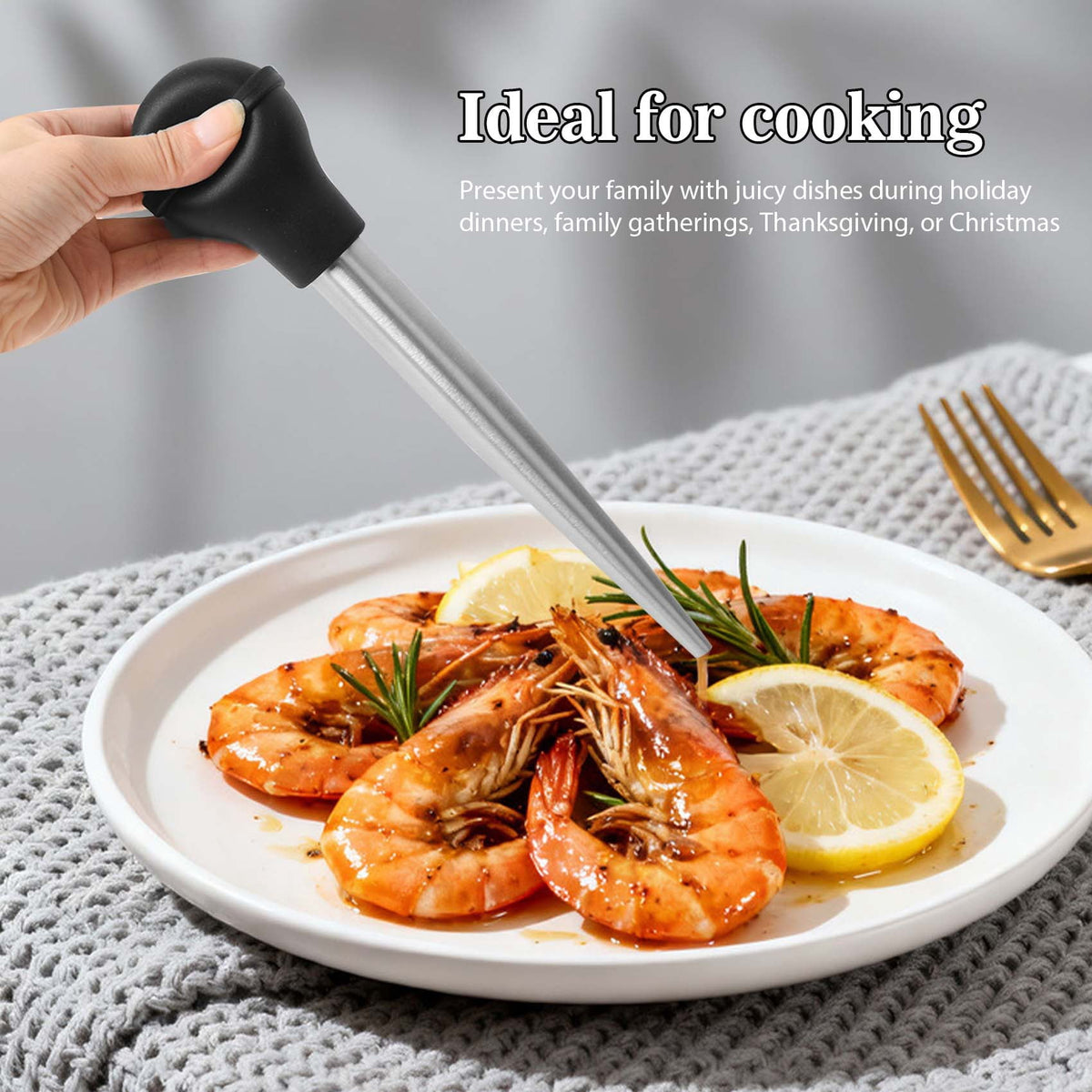 Turkey Baster Stainless Steel Set with Detachable Injector Needle & Cleaning Brush, Meat Injector Syringe for BBQ, Thanksgiving Cooking