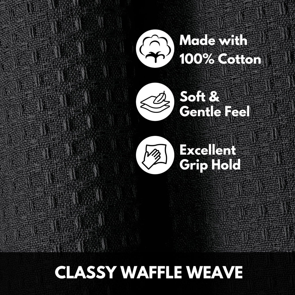 Softopia Cotton Black Waffle Kitchen Dish Towels 100% Cotton, Soft, Absorbent, Quick Drying, Multipurpose Use, Bar & Tea Towels, 16x26 Inches, Durable, Machine Washable, Reusable, Set of 12