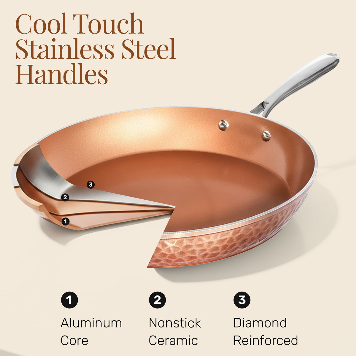 Gotham Steel 14 Inch Non Stick Frying Pans with Lid, Large Frying Pans Nonstick with Lid, Non Toxic Ceramic Pan Skillet, Nonstick Frying Pan, Induction Pan, Oven/Dishwasher Safe – Copper Hammered