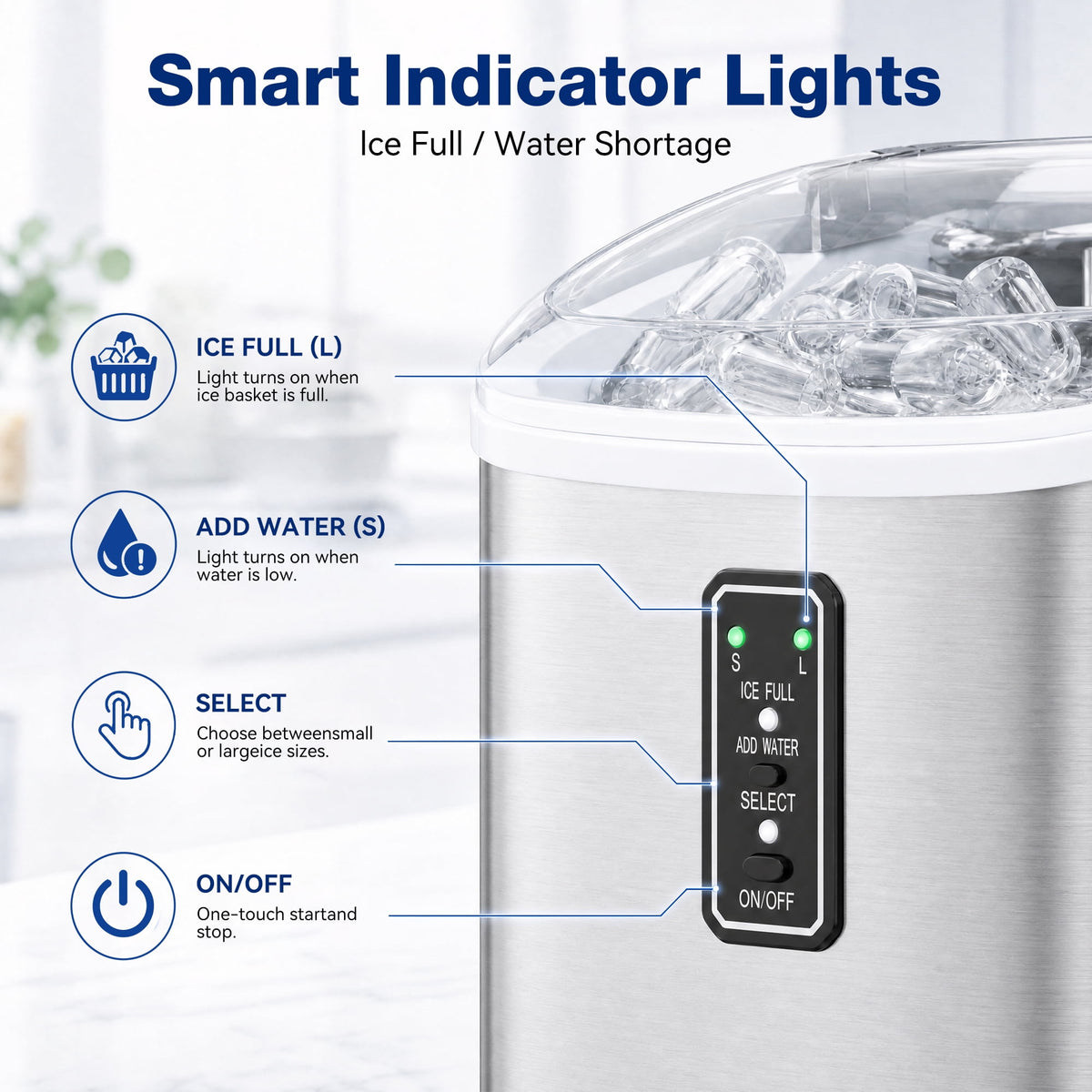 Snowyermine Countertop Ice Maker with Handle, 26 lbs/24H Portable Ice Machine, 2 Bullet Ice Sizes, 9 Cubes in 6 Minutes, Self-Cleaning for Home, Bar, RV and Camping