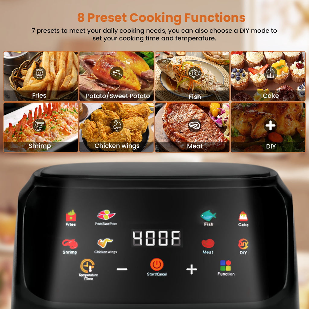 Bluebow Air Fryer Large 7.5QT, 8-in-1 Digital Touchscreen, Visible Cooking Window, 1700W, Cream White
