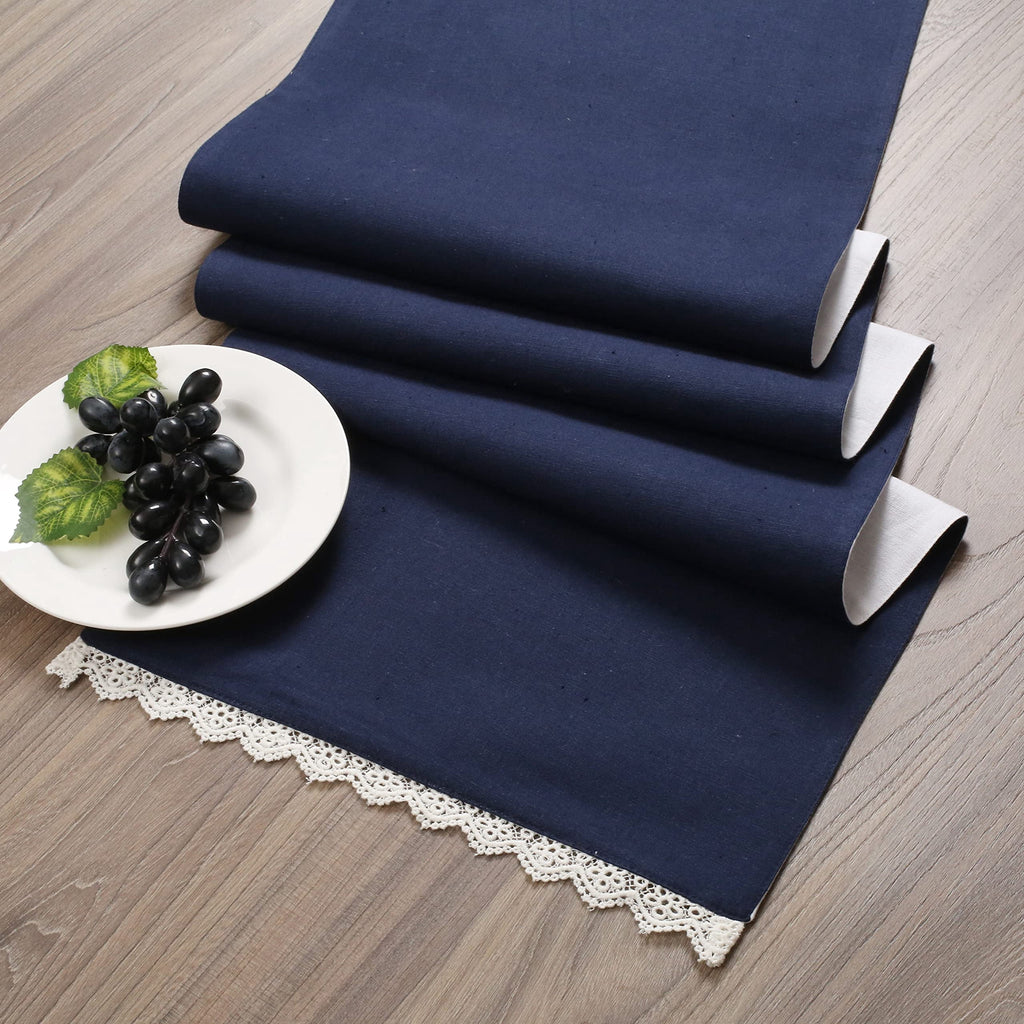 Fingercraft Table Runners, Cotton Dinner Table Centerpiece with Beautiful Premium Lace, Home and Dining Aqua-90