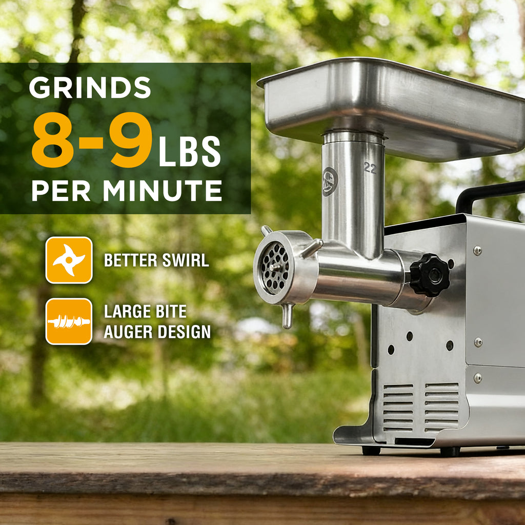 Valley Sportsman #8 Stainless Steel Meat Grinder, Powerful 575-Watt Motor Sausage Meat Grinder with Grinder Knife, Ideal for Regular Use, Sausage Making, Silver