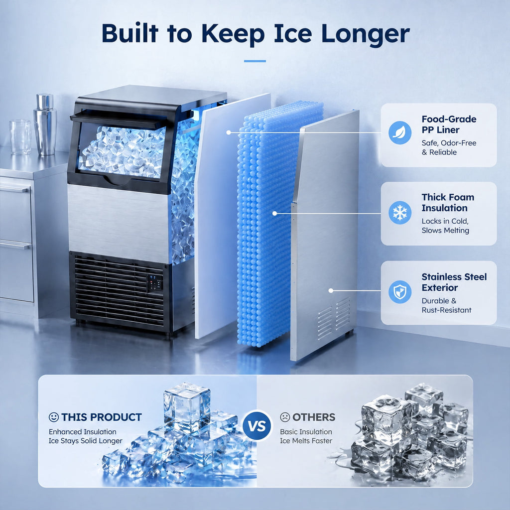 Ecojoy Commercial Ice Maker Machine, 150 Lbs/Day Stainless Steel Under Counter Ice Maker, 40Lbs Ice Storage Bin, Water Filter, 45 Cubes in 8-12 Mins