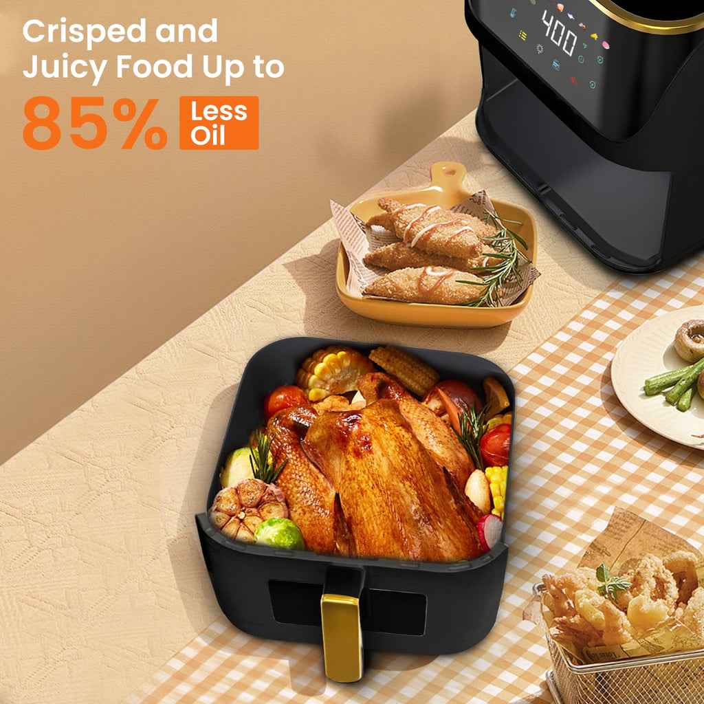 Bluebow Newest Air Fryer Large 8.5 QT, Black, 8 in 1 Touch Screen, Visible Window, 1750W