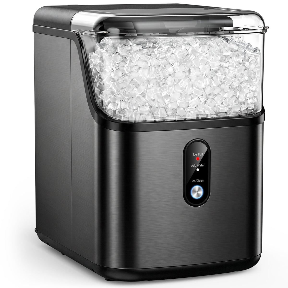 Snowyermine Nugget Ice Maker Countertop, 35 lbs per Day, Soft, Chewable Sonic-Style Pebble Ice, One-Touch Self-Cleaning, Stainless Steel, Black, for Home, Kitchen, Office, RV and Camping