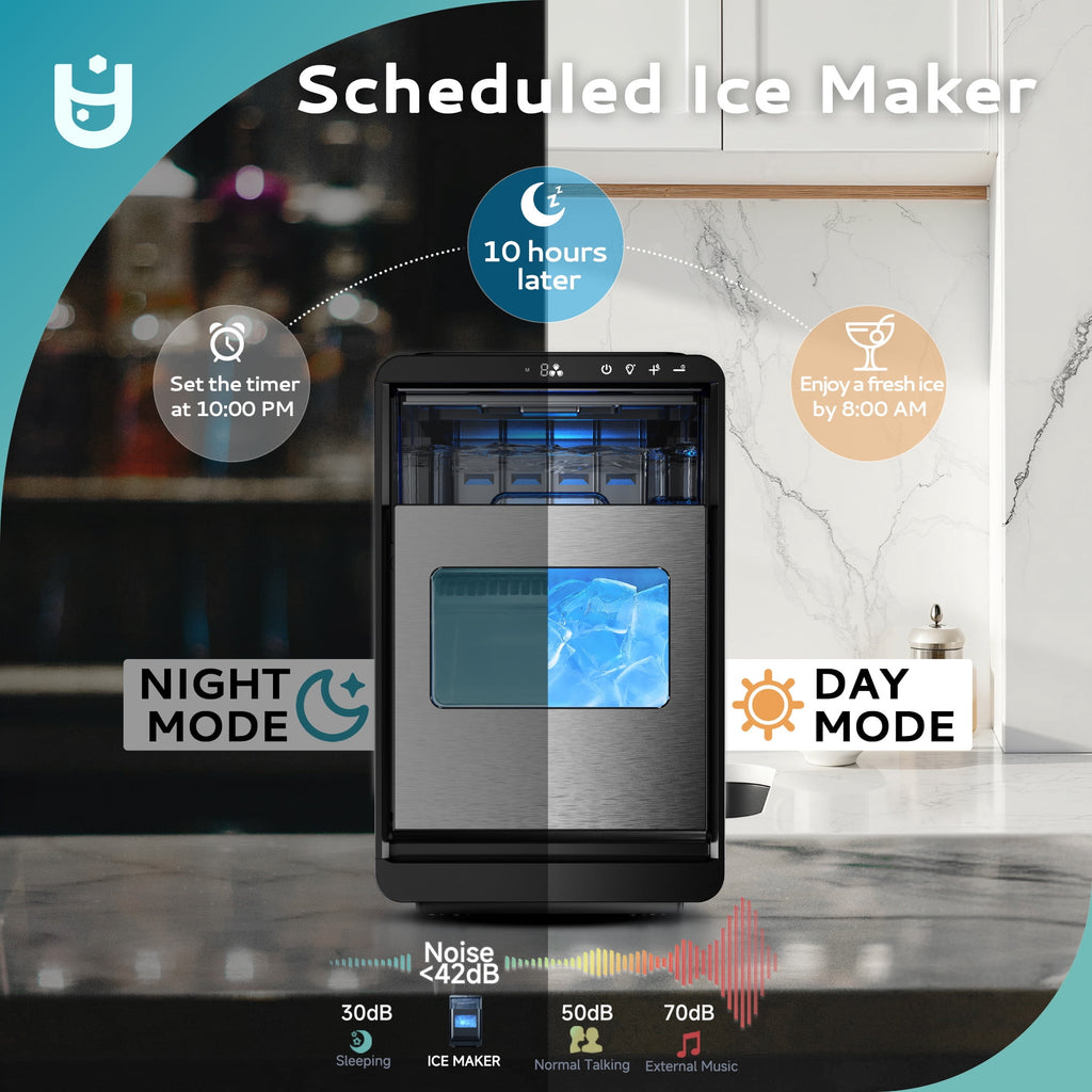 EUHOMY Countertop Nugget Ice Maker, 35lbs/24H Chewable Ice Machine, Self-Cleaning, Quiet Operation, Portable for Home, Office, Bar & RV, Black